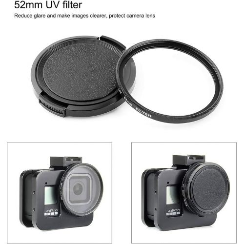  SOONSUN Aluminum Alloy Multi-Function Frame Mount Protective Housing Case with Vertical and Horizontal Modes for GoPro Hero 8 Black - Includes Lens Cap and 52mm UV Lens Filter