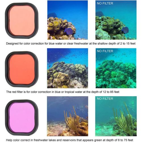  SOONSUN 3-Pack Dive Filter for GoPro Hero 8 9 10 Black Official Waterproof Housing Case - Red, Light Red and Magenta Filters - Enhances Colors for Various Underwater Video and Phot