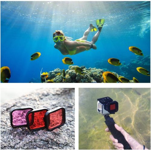  SOONSUN 3-Pack Dive Filter for GoPro Hero 8 9 10 Black Official Waterproof Housing Case - Red, Light Red and Magenta Filters - Enhances Colors for Various Underwater Video and Phot