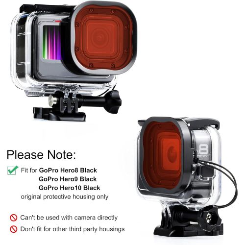  SOONSUN 3-Pack Dive Filter for GoPro Hero 8 9 10 Black Official Waterproof Housing Case - Red, Light Red and Magenta Filters - Enhances Colors for Various Underwater Video and Phot