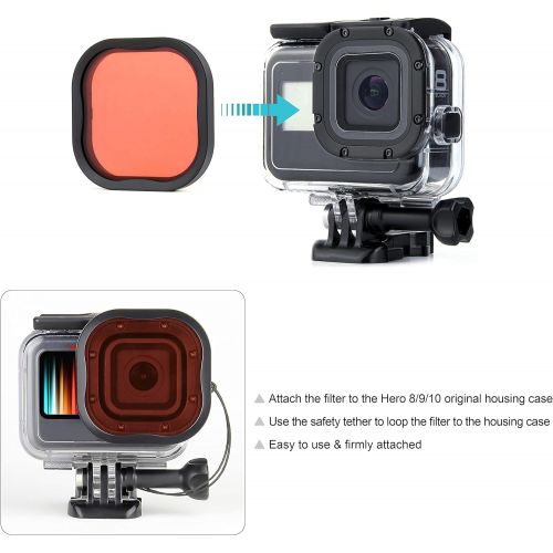  SOONSUN 3-Pack Dive Filter for GoPro Hero 8 9 10 Black Official Waterproof Housing Case - Red, Light Red and Magenta Filters - Enhances Colors for Various Underwater Video and Phot