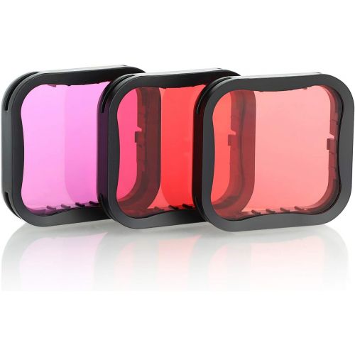  SOONSUN 3 Pack Dive Filter for GoPro Hero 5 6 7 Black Super Suit Dive Housing - Red,Light Red and Magenta Filter - Enhances Colors for Various Underwater Video and Photography Cond