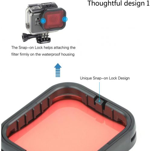  SOONSUN 3 Pack Dive Filter for GoPro Hero 5 6 7 Black Super Suit Dive Housing - Red,Light Red and Magenta Filter - Enhances Colors for Various Underwater Video and Photography Cond