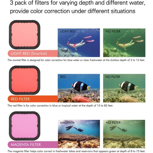  SOONSUN 3 Pack Dive Filter for GoPro Hero 5 6 7 Black Super Suit Dive Housing - Red,Light Red and Magenta Filter - Enhances Colors for Various Underwater Video and Photography Cond