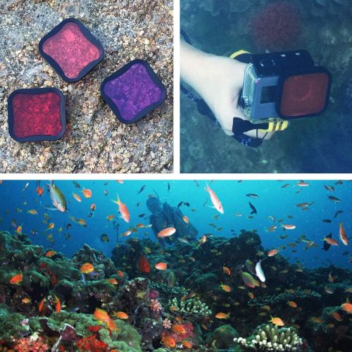  SOONSUN 3 Pack Dive Filter for GoPro Hero 5 6 7 Black Super Suit Dive Housing - Red,Light Red and Magenta Filter - Enhances Colors for Various Underwater Video and Photography Cond