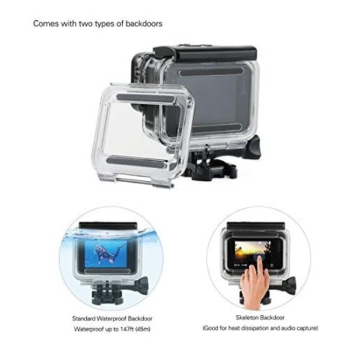  SOONSUN 45m Underwater Waterproof Dive Housing Case with 3-Pack Dive Filters for GoPro Hero 5 6 7 Black Hero (2018) - Include Backdoor, Quick Release Buckle, Thumb Screw, Tripod Ad