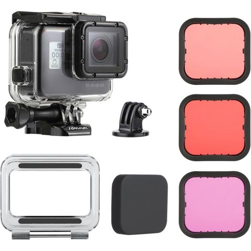  SOONSUN 45m Underwater Waterproof Dive Housing Case with 3-Pack Dive Filters for GoPro Hero 5 6 7 Black Hero (2018) - Include Backdoor, Quick Release Buckle, Thumb Screw, Tripod Ad