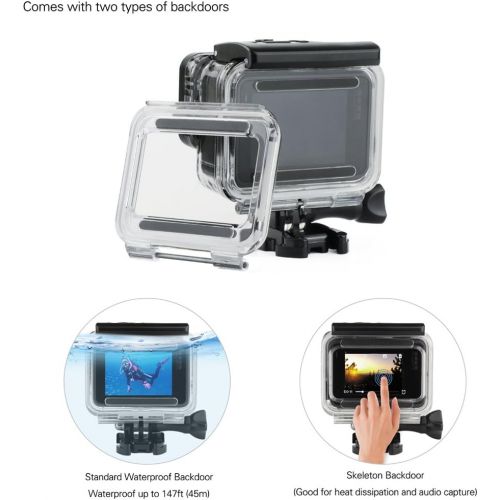  SOONSUN 45m Underwater Waterproof Dive Housing Case with 3-Pack Dive Filters for GoPro Hero 5 6 7 Black Hero (2018) - Include Backdoor, Quick Release Buckle, Thumb Screw, Tripod Ad