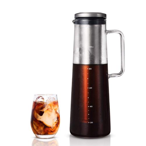  soulhand Cold Brew Kaffeemaschine, Ice Kaffeemaschine-40oz / 1200 ML Borosilikatglas Hot & Cold Tee Brauen Cold Brew System mit Herausnehmbaren Filter fuer Home Office Iced Kaffee u