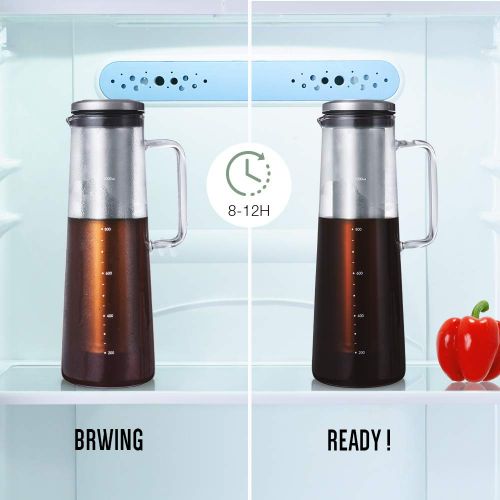  soulhand Cold Brew Kaffeemaschine, Ice Kaffeemaschine-40oz / 1200 ML Borosilikatglas Hot & Cold Tee Brauen Cold Brew System mit Herausnehmbaren Filter fuer Home Office Iced Kaffee u