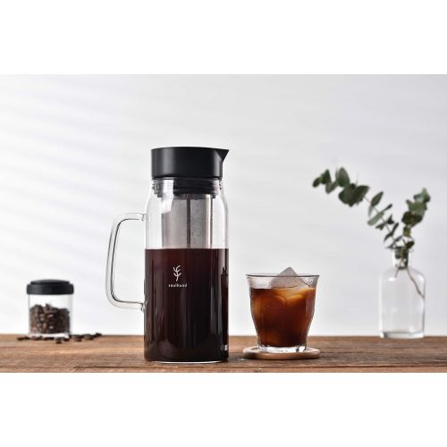  Soulhand Cold Brew Iced Coffee Maker Cold Coffee Maker Cold Brew Pitcher-34oz/1.0ML Borosilicate Glass Hot & Cold Tea Brewing Cold Brew System with Removable Filter for Home Office