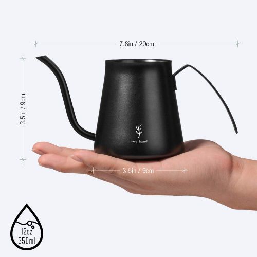  Soulhand Long Narrow Spout Coffee Pot Mini Pour Over Kettle Gooseneck Spout 304 Stainless Steel Coffee Kettle 12oz Perfect for Drip Bag Coffee Pour-Over or Loose Tea