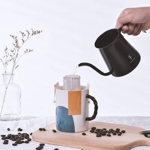  Soulhand Long Narrow Spout Coffee Pot Mini Pour Over Kettle Gooseneck Spout 304 Stainless Steel Coffee Kettle 12oz Perfect for Drip Bag Coffee Pour-Over or Loose Tea