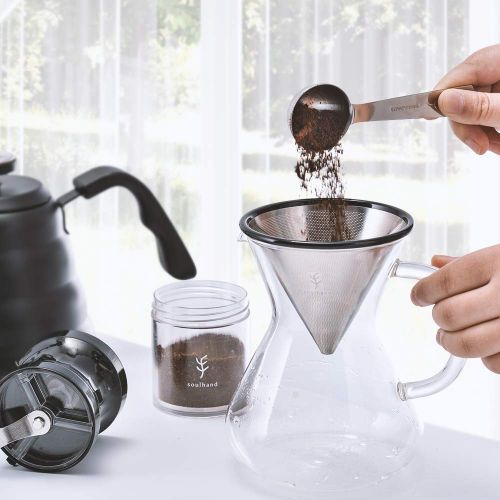  Soulhand Pour Over Coffee Maker Brewer Set  Borosilicate Glass Carafe Coffee Pot 17oz 500ml, Reusable Stainless Steel Filter Dripper, Coffee Scoop 1 tbsp