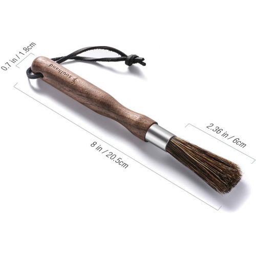  Soulhand Professional Coffee Grinder Brush, Espresso Machine Cleaning Brush Natural Boar Bristles Walnut Handle with Lanyard, Coffee Tool for Barista Home Kitchen