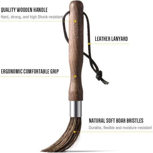  Soulhand Professional Coffee Grinder Brush, Espresso Machine Cleaning Brush Natural Boar Bristles Walnut Handle with Lanyard, Coffee Tool for Barista Home Kitchen