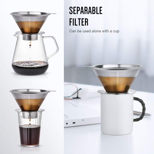  Soulhand Pour Over Coffee Brewer Pour Over Coffee Dripper 8 Cups Coffee Maker with Separable Paperless Coffee Filter with Glass -Bouns Coffee Scoop and Brush Large Capacity Brewer