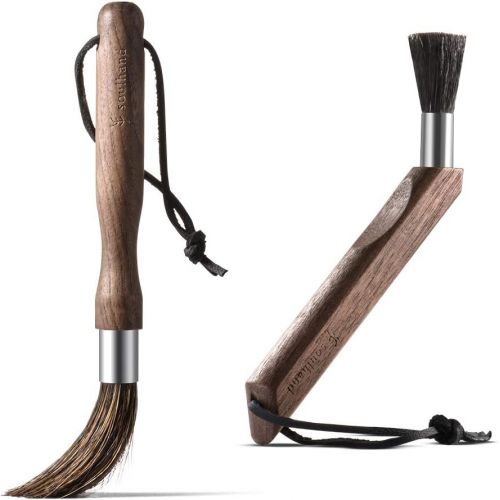  Soulhand Professional Coffee Brush Cleaning Brush Set (Straight + Curved) No Falling Out Bristles Natural Walnut Wood Espresso Machine Grinder Cleaner Coffee Tool for Barista Home