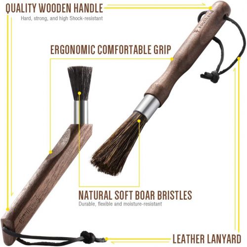  Soulhand Professional Coffee Brush Cleaning Brush Set (Straight + Curved) No Falling Out Bristles Natural Walnut Wood Espresso Machine Grinder Cleaner Coffee Tool for Barista Home