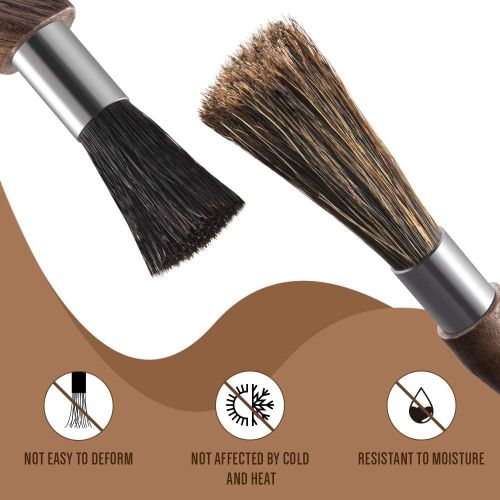  Soulhand Professional Coffee Brush Cleaning Brush Set (Straight + Curved) No Falling Out Bristles Natural Walnut Wood Espresso Machine Grinder Cleaner Coffee Tool for Barista Home