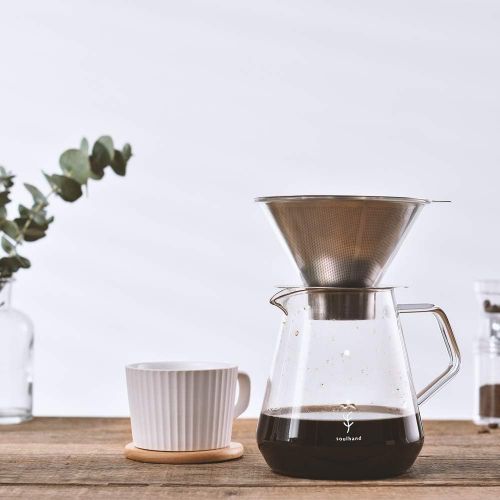  [아마존베스트]Soulhand Pour Over Coffee Brewer Pour Over Coffee Dripper 8 Cups Coffee Maker with Separable Paperless Coffee Filter with Glass -Bouns Coffee Scoop and Brush Large Capacity Brewer