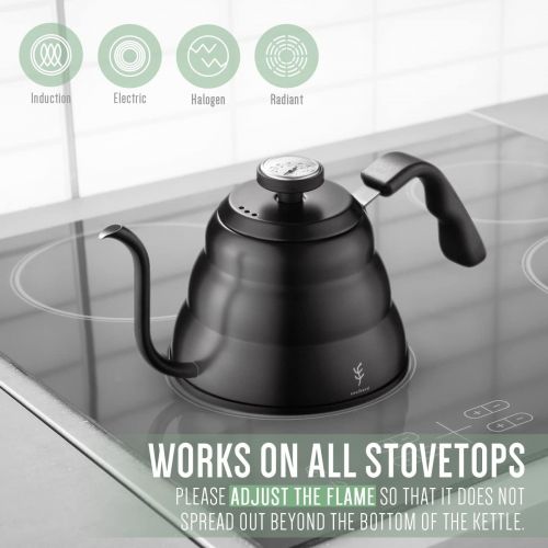  Soulhand Gooseneck Kettle Temperature Control Stove Top Gooseneck Kettle for Coffee Tea with Thermometer 3-Layer Stainless Steel Bottom Pour Over Kettle for Electric, Induction 34o