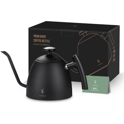  Soulhand Gooseneck Kettle Temperature Control, Stove Top Gooseneck Kettle for Coffee Tea with Thermometer,2-Layered Stainless Steel Bottom Pour Over Kettle for Electric, Induction