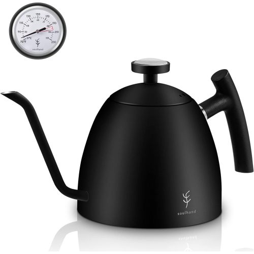  Soulhand Gooseneck Kettle Temperature Control, Stove Top Gooseneck Kettle for Coffee Tea with Thermometer,2-Layered Stainless Steel Bottom Pour Over Kettle for Electric, Induction