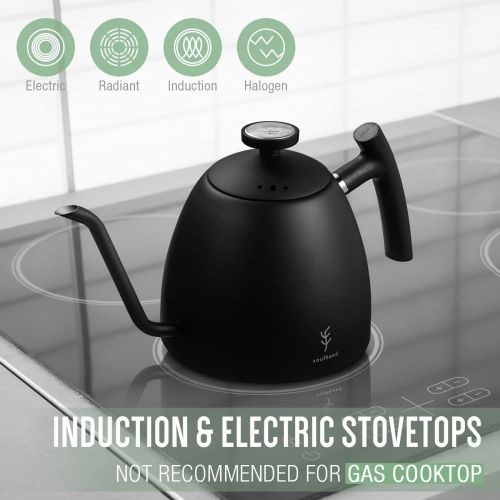  Soulhand Gooseneck Kettle Temperature Control, Stove Top Gooseneck Kettle for Coffee Tea with Thermometer,2-Layered Stainless Steel Bottom Pour Over Kettle for Electric, Induction
