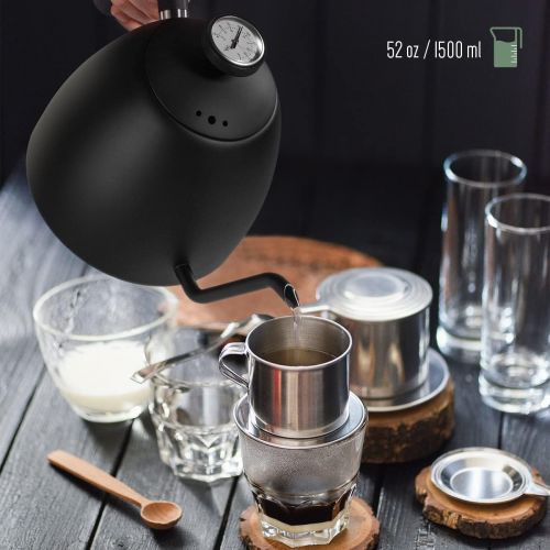  Soulhand Gooseneck Kettle Temperature Control, Stove Top Gooseneck Kettle for Coffee Tea with Thermometer,2-Layered Stainless Steel Bottom Pour Over Kettle for Electric, Induction