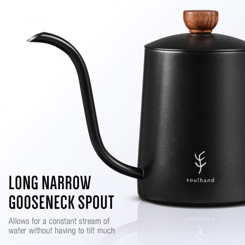  Soulhand Pour Over Kettle, Small Gooseneck Kettle with Thermometer, Stainless Steel Long Narrow Spout Coffee Kettle Mini Coffee Pot for Home Kitchen-21oz/600ML