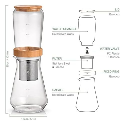  SOUL HAND Ice Drip Coffee Maker 800 ml Slow Cold Drip Coffee Maker Cold Brew Iced Coffee Cold Brew Dripper with Adjustable Drip Valve, Stainless Steel Filter for Home or Office