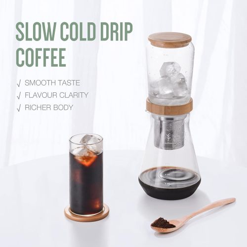  SOUL HAND Ice Drip Coffee Maker 800 ml Slow Cold Drip Coffee Maker Cold Brew Iced Coffee Cold Brew Dripper with Adjustable Drip Valve, Stainless Steel Filter for Home or Office