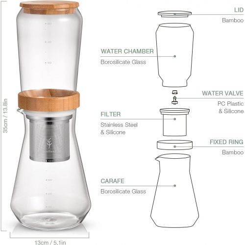  SOUL HAND Ice Drip Coffee Maker 800 ml Slow Cold Drip Coffee Maker Cold Brew Iced Coffee Cold Brew Dripper with Adjustable Drip Valve, Stainless Steel Filter for Home or Office