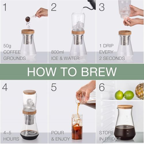  SOUL HAND Ice Drip Coffee Maker 800 ml Slow Cold Drip Coffee Maker Cold Brew Iced Coffee Cold Brew Dripper with Adjustable Drip Valve, Stainless Steel Filter for Home or Office