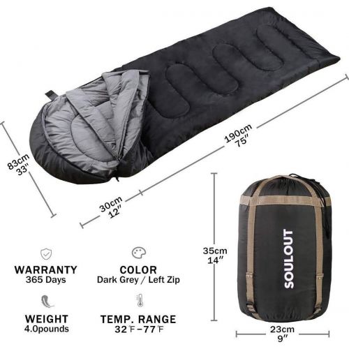  SOULOUT Sleeping Bag - 4 Seasons Warm Cold Weather Lightweight, Portable, Waterproof Sleeping Bag with Compression Sack for Adults & Kids - Indoor & Outdoor: Camping, Backpacking