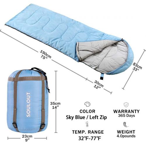  SOULOUT Sleeping Bag,3-4 Seasons Warm Cold Weather Lightweight, Portable, Waterproof Sleeping Bag with Compression Sack for Adults & Kids - Indoor & Outdoor: Camping, Backpacking, Hiking