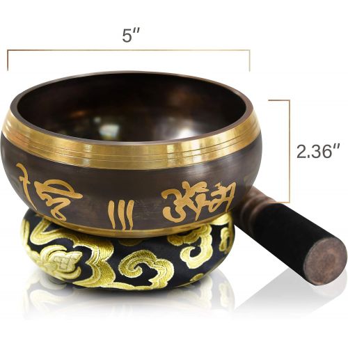  Soundance 5 Inch Tibetan Singing Bowl Set for Meditation Yoga Chakra Healing Relaxation Mindfulness Heart Peace, Handcrafted Metal Brass Bowls with Hammered Mallet Silk Cushion Sto명상종 싱잉볼