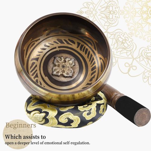  Soundance 5 Inch Tibetan Singing Bowl Set for Meditation Yoga Chakra Healing Relaxation Mindfulness Heart Peace, Handcrafted Metal Brass Bowls with Hammered Mallet Silk Cushion Sto명상종 싱잉볼