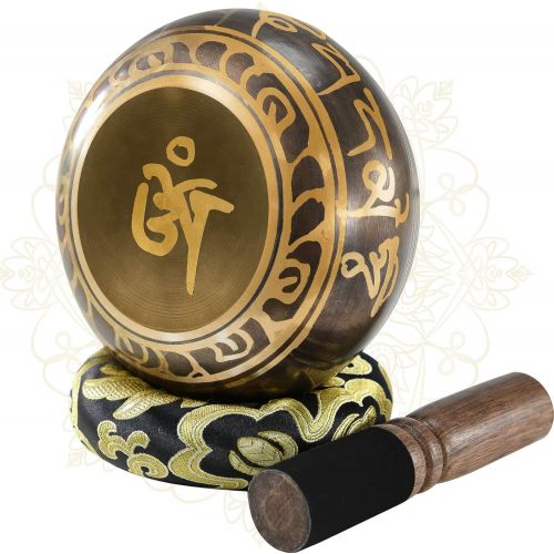  Soundance 5 Inch Tibetan Singing Bowl Set for Meditation Yoga Chakra Healing Relaxation Mindfulness Heart Peace, Handcrafted Metal Brass Bowls with Hammered Mallet Silk Cushion Sto명상종 싱잉볼