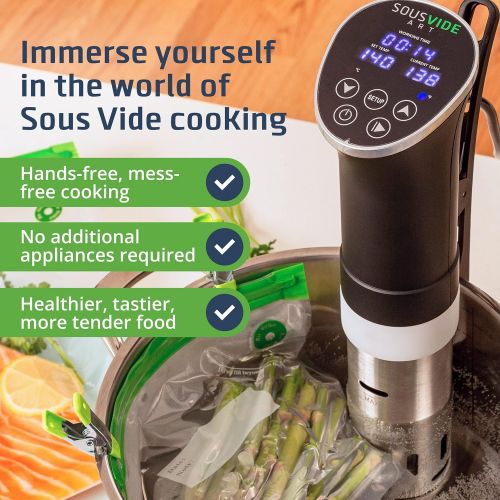  SOUSVIDE ART Sous Vide Cooker Immersion Circulator  Sous Vide Kit All-In-One - Sous Vide Machine - Sous Vide Starter Kit  Sous Vide Pod 1000W 120V, 15 Sous Vide Vacuum Bags, Pump, Clips, Free