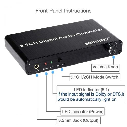  SOUTHSKY 5.1CH DAC Converter Audio Decoder Digital Optical Coaxial Toslink to RCA 3.5mm Jack Support Dolby AC-3 DTS 5.1 2.0CH for Xbox PS2,PS3,PS4,TV (SPDIF/Coaxial to 6RCA+3.5mm)