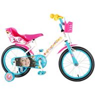 SOY LUNA Kinderfahrrad Maedchenfahrrad Soy Luna 16 Zoll mit Vorradbremse am Lenker und Ruecktrittbremse Stuetzraeder, Puppentraeger und Korbe Himmelblau Rosa Weiss