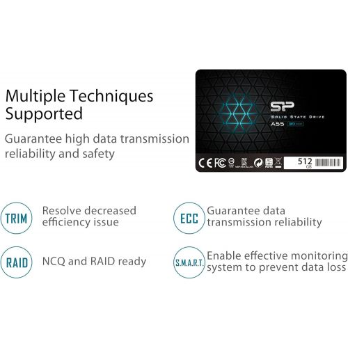  [아마존베스트]SP Silicon Power Silicon Power 512GB SSD 3D NAND A55 SLC Cache Performance Boost SATA III 2.5 7mm (0.28) Internal Solid State Drive (SP512GBSS3A55S25)