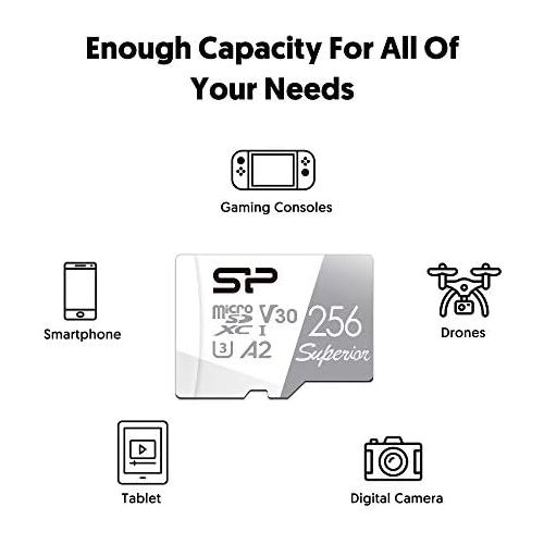  SP Silicon Power Silicon Power 256GB Superior Micro SDXC UHS-I (U3), V30 4K A2, Compatible with GoPro Hero 9 High Speed MicroSD Card with Adapter