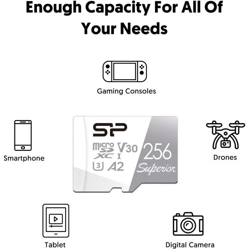  SP Silicon Power Silicon Power 256GB Superior Micro SDXC UHS-I (U3), V30 4K A2, Compatible with GoPro Hero 9 High Speed MicroSD Card with Adapter