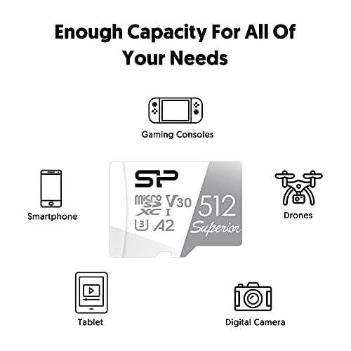  SP Silicon Power Silicon Power 512GB Superior Micro SDXC UHS-I (U3), V30 4K A2, Compatible with GoPro Hero 9 High Speed MicroSD Card with Adapter