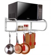 [아마존 핫딜] [아마존핫딜]SPACECARE Multifunctional Microwave Oven Wall Mount Shelf Double Bracket Aluminum with 10 Removable Hooks and 2-Layer Rack, 300lbs