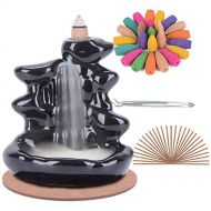 인센스스틱 SPACEKEEPER Handmade Ceramic Backflow Incense Holder Waterfall Incense Burner, Aromatherapy Ornament Home Decor with 80 Backflow Incense Cones+ 30 Incense Stick, Full Black