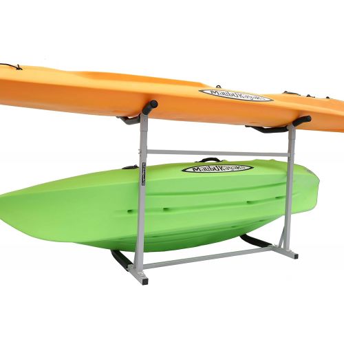  [아마존베스트]SPAREHAND Freestanding Dual Storage Rack for 2 Kayaks or SUPs, Tools-Free Assembly, Pebble Silver Finish